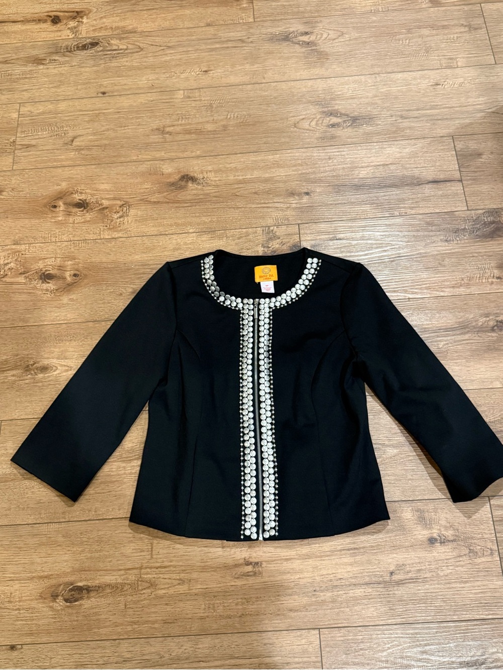 Embellished Black Jacket with Silver Bead Trim